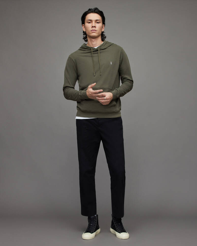 Sudadera Con Capucha Allsaints Brace Pullover Brushed Algodon Hombre Kaki Verdes | UL3824079