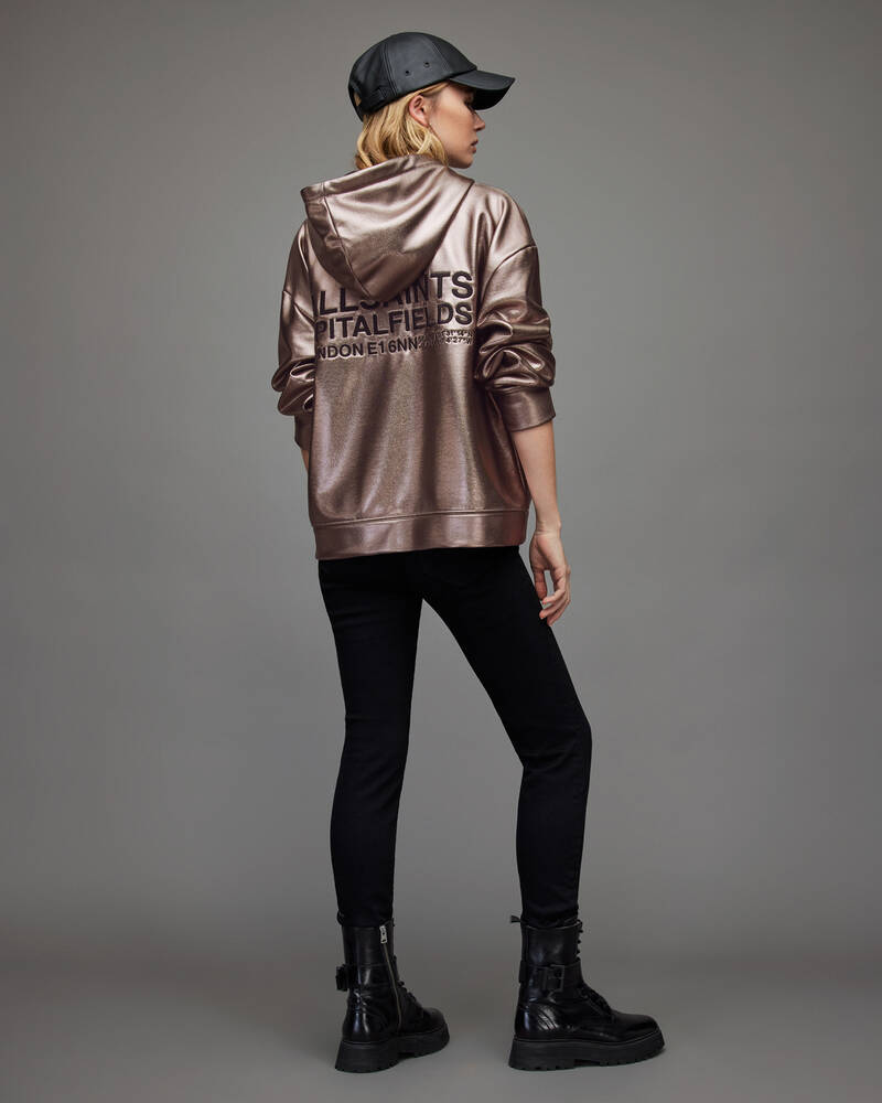 Sudadera Con Capucha Allsaints Chlo Metallic Zip Mujer Metal Marrom | HB5712068