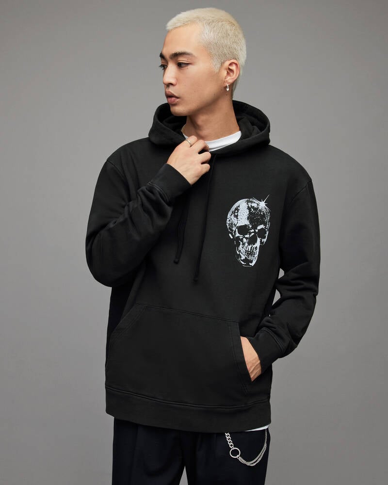 Sudadera Con Capucha Allsaints Mirror Skull Pullover Hombre Negros | ZL0278415