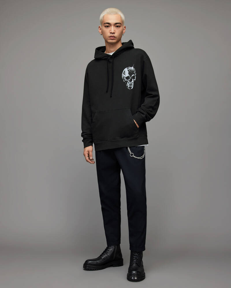 Sudadera Con Capucha Allsaints Mirror Skull Pullover Hombre Negros | ZL0278415