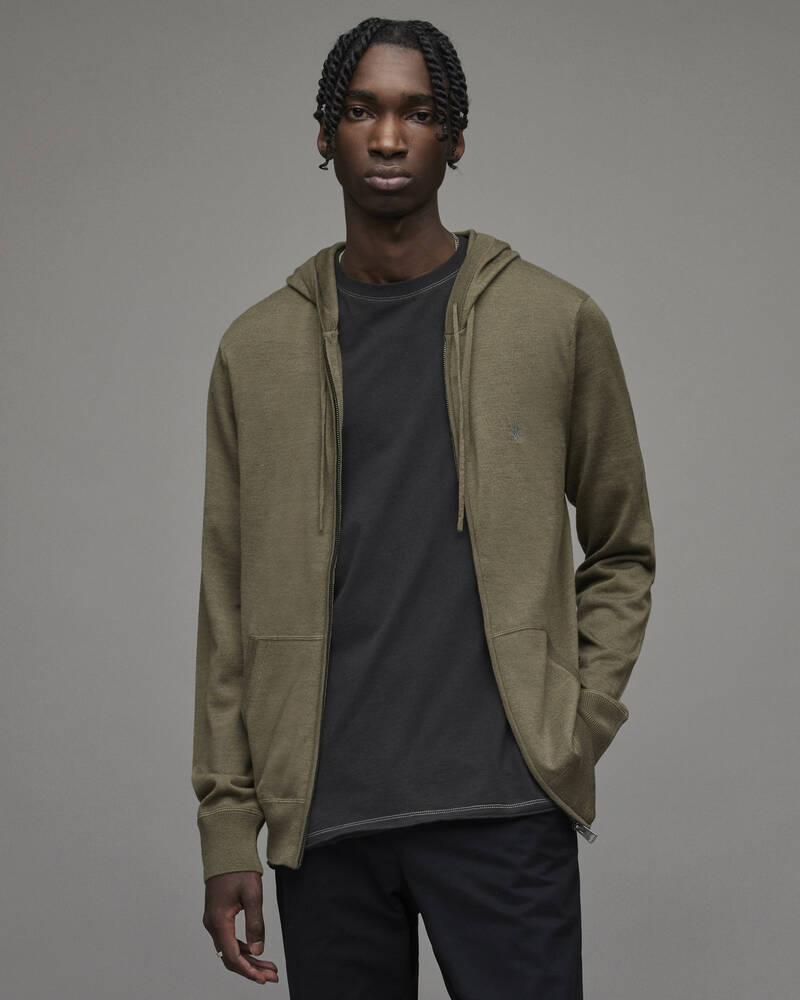 Sudadera Con Capucha Allsaints Mode Merino Zip Hombre Verde Oliva Verdes | KV8453972