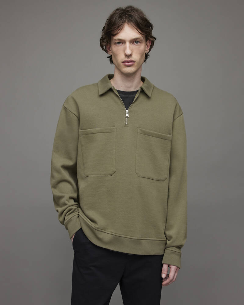 Sudaderas Allsaints Jaxon Half Zip Hombre Verdes | CK8972065