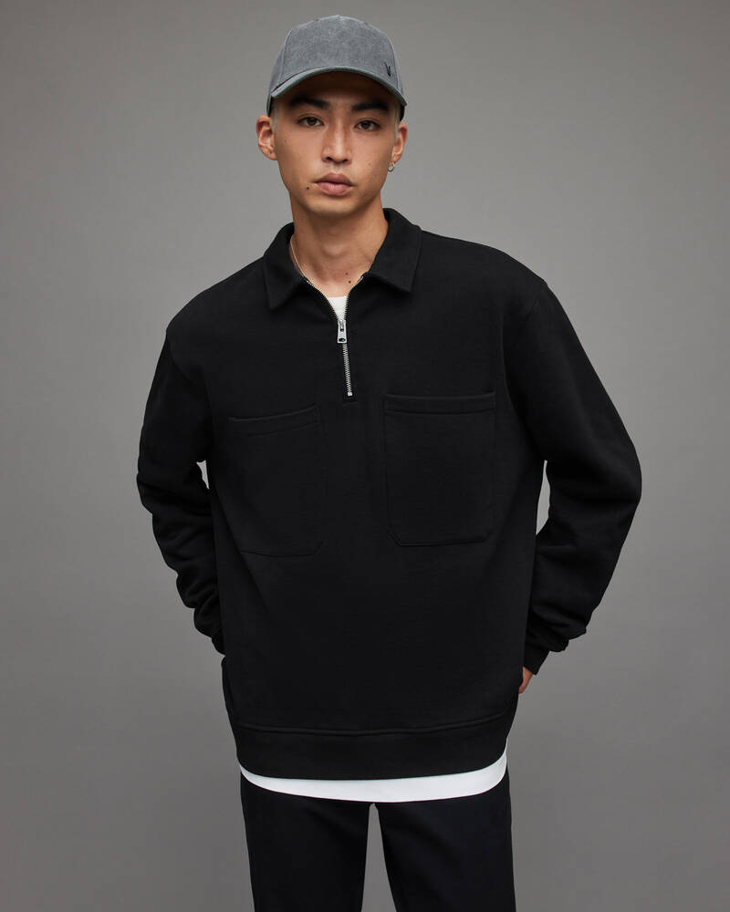 Sudaderas Allsaints Jaxon Half Zip Hombre Negros | FM2981734