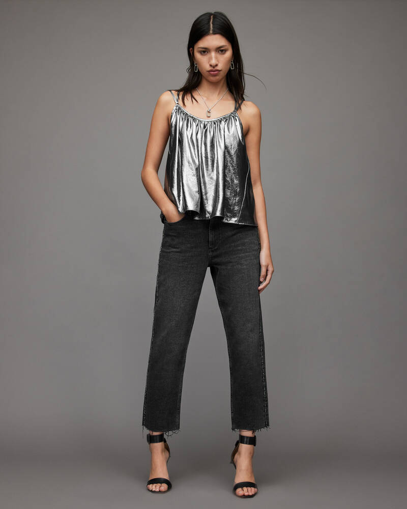 Tops Allsaints Areena Metallic Mujer Plateados | MY2748601