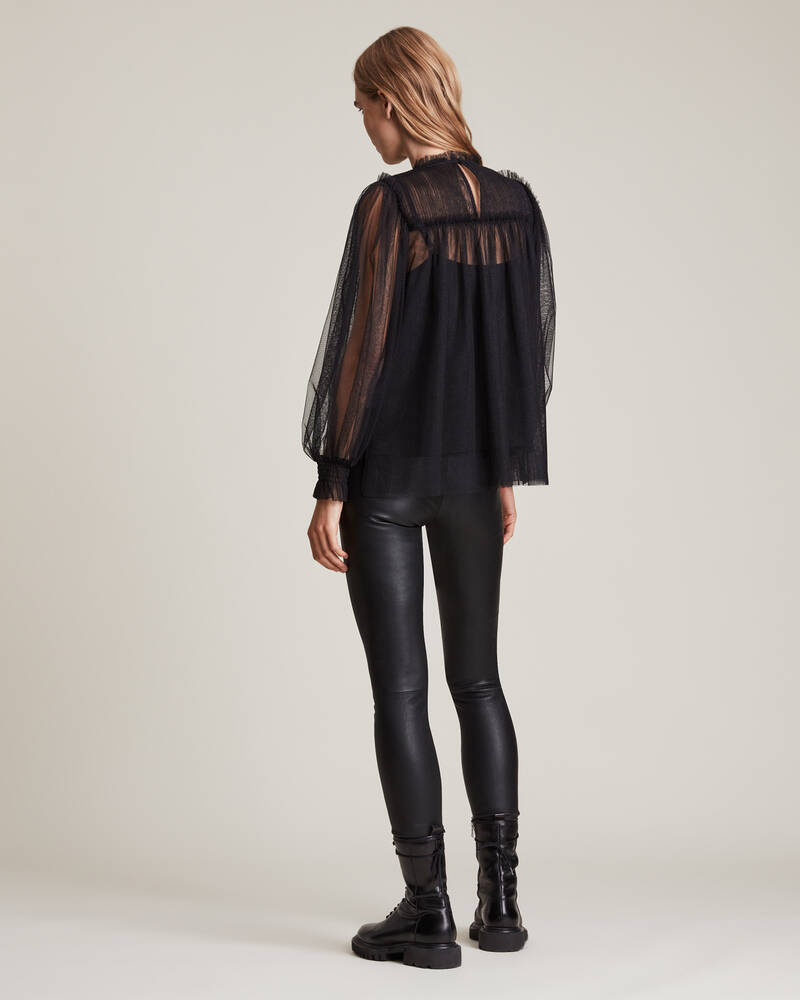 Tops Allsaints Perri Tulle Mujer Metal Negros | KA0127635