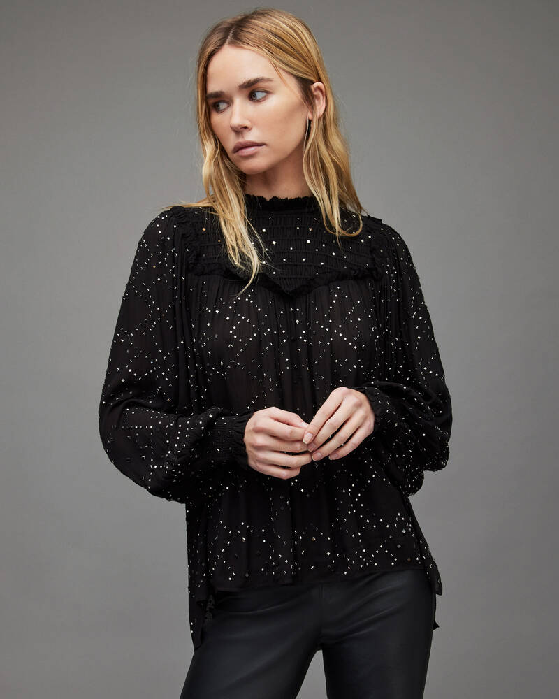 Tops Allsaints Perri Tulle Sparkle Mujer Negros | UM3516072