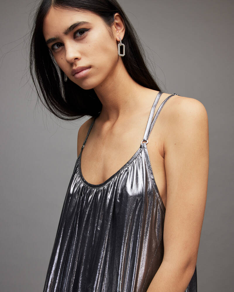 Vestido Allsaints Areena Metallic Maxi Mujer Plateados | FG6951078