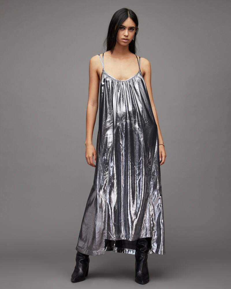 Vestido Allsaints Areena Metallic Maxi Mujer Plateados | FG6951078