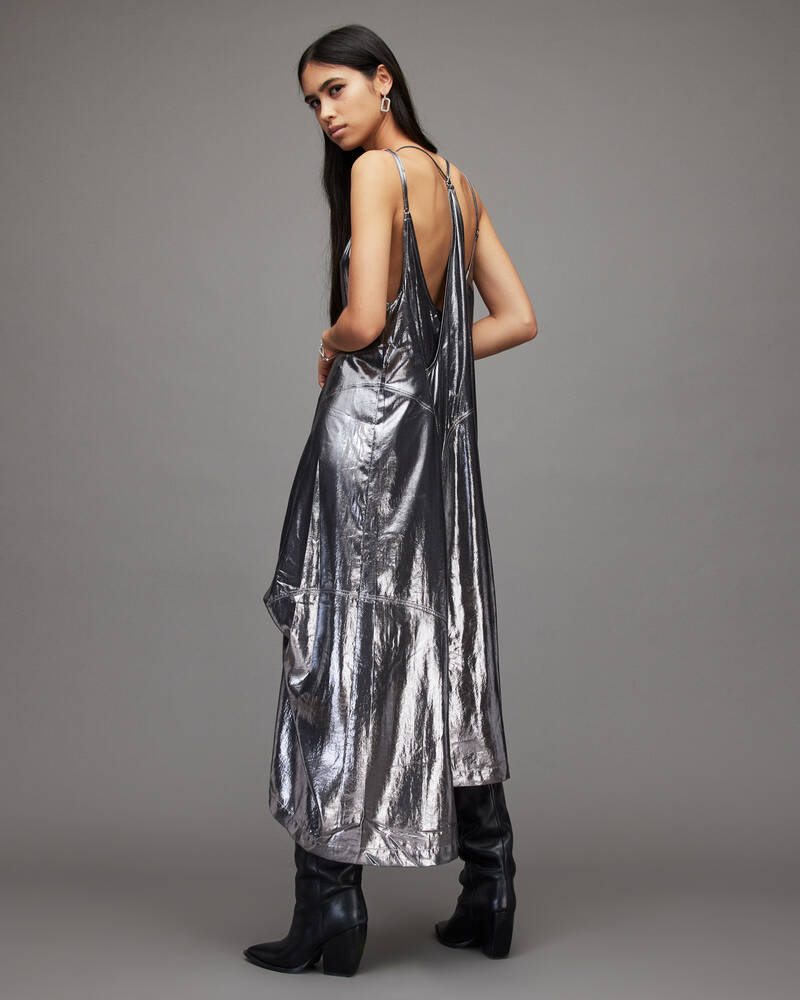 Vestido Allsaints Areena Metallic Maxi Mujer Plateados | FG6951078