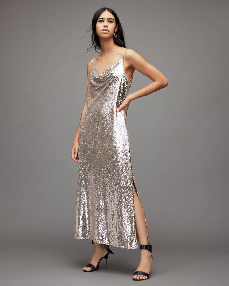 Vestido Allsaints Hadley Sequin Mujer Dorados Claro | XC9843276