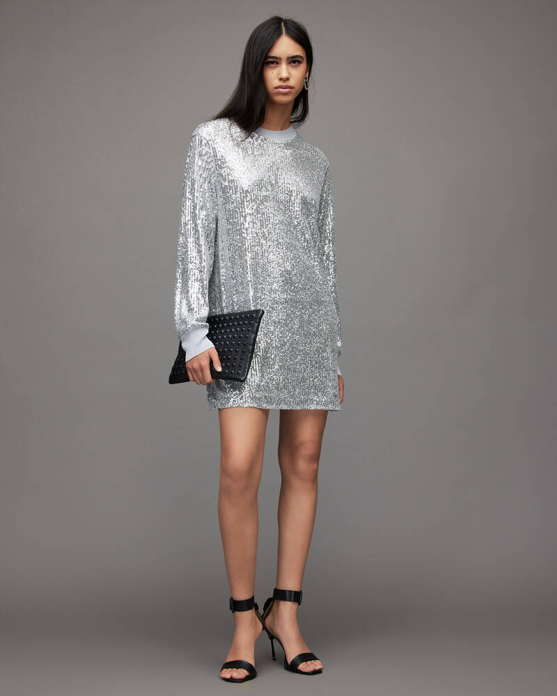 Vestido Allsaints Juela Mini Sequin Mujer Plateados | FS9037861