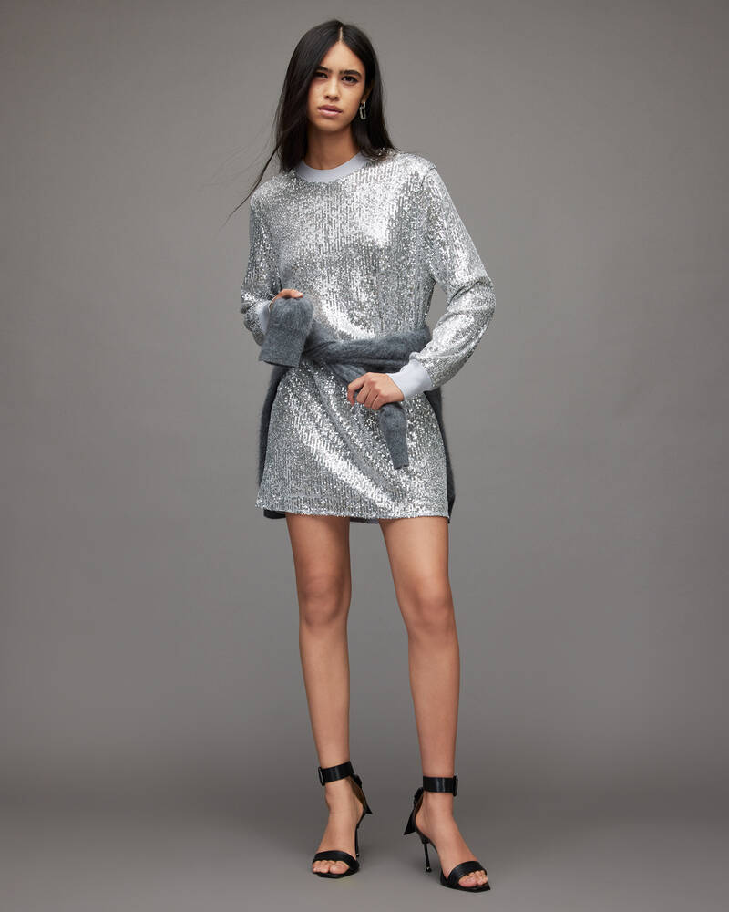 Vestido Allsaints Juela Mini Sequin Mujer Plateados | FS9037861