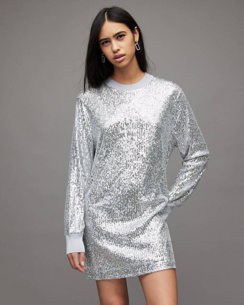 Vestido Allsaints Juela Mini Sequin Mujer Plateados | FS9037861