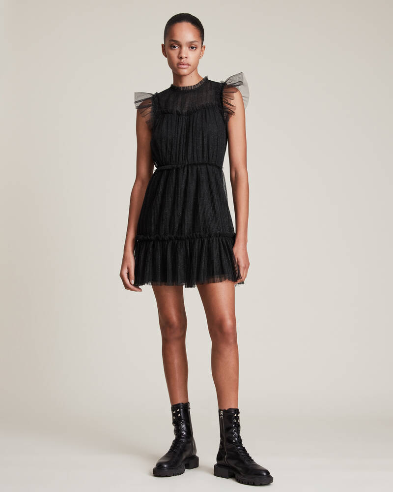 Vestido Allsaints Perri Tulle Mini Mujer Metal Negros | XP4780591