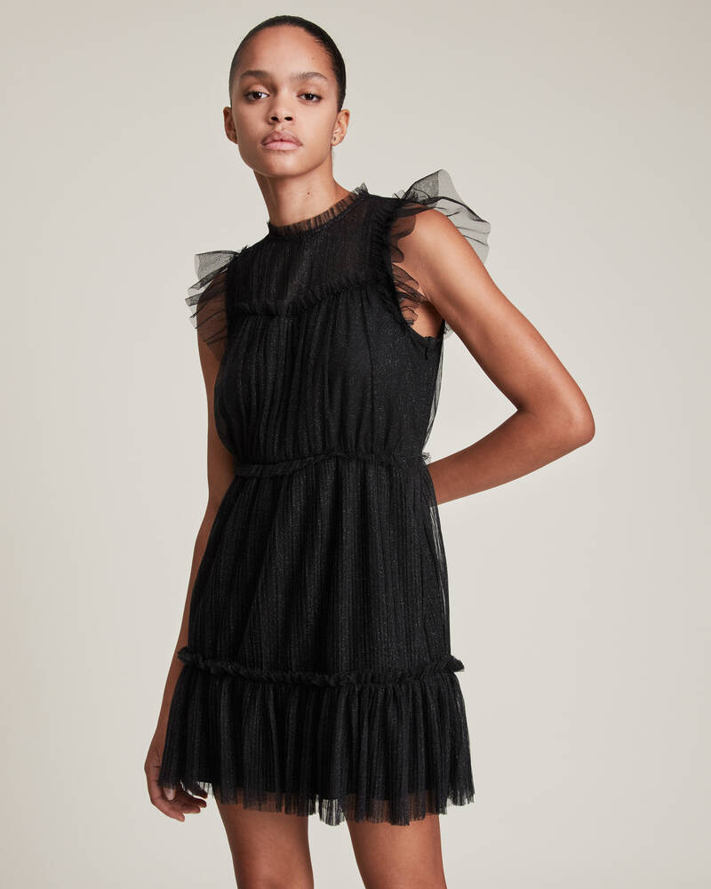 Vestido Allsaints Perri Tulle Mini Mujer Metal Negros | XP4780591